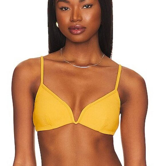 🌻NEW w.tags L*Space Helena Sunshine Gold Ribbed Bikini Top | $99 Retail - Picture 1 of 10